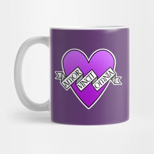 amor vincit omnia purple heart Mug